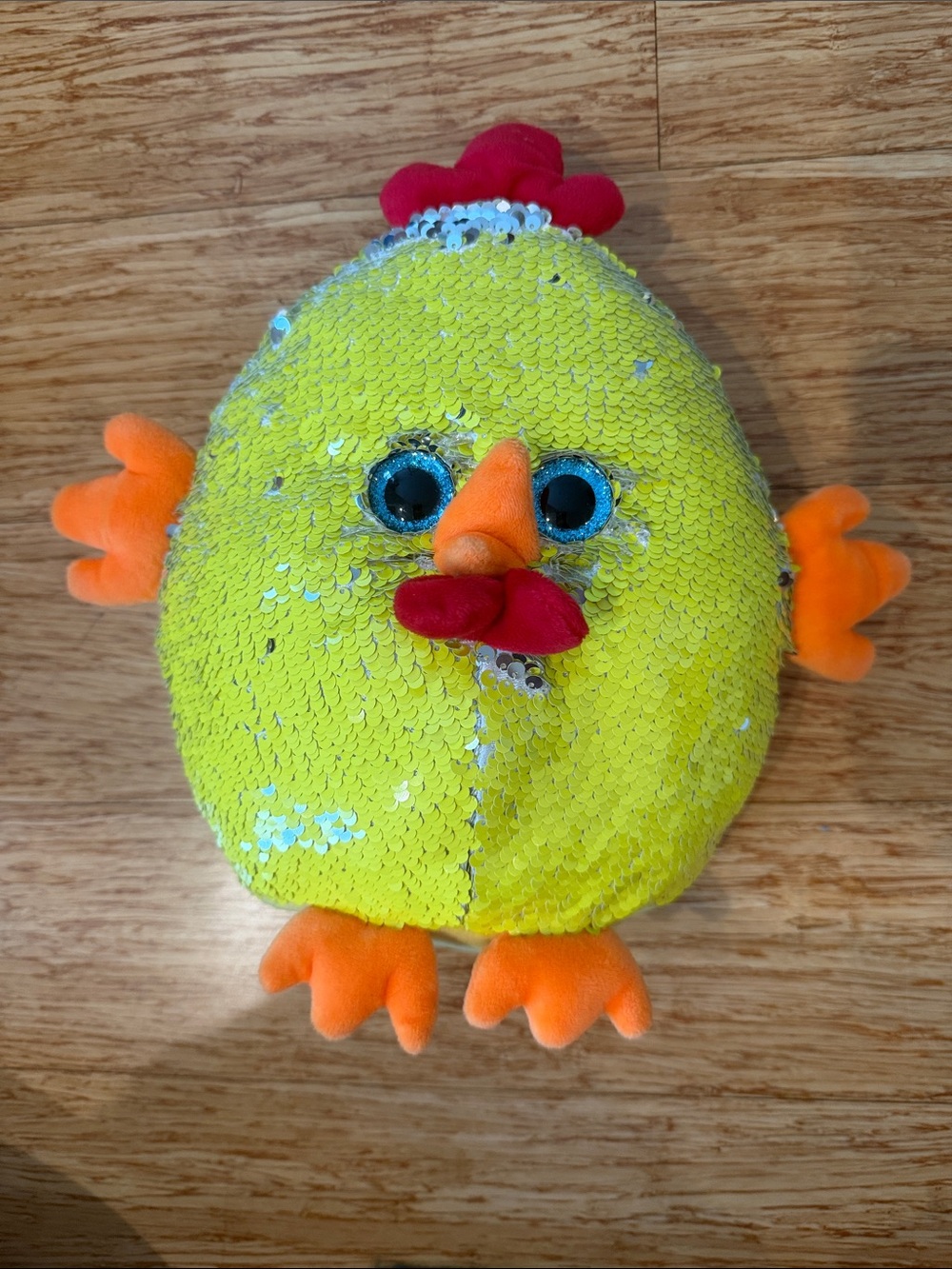 Gund Yellow Sequin Chick Plush with Orange Accents
